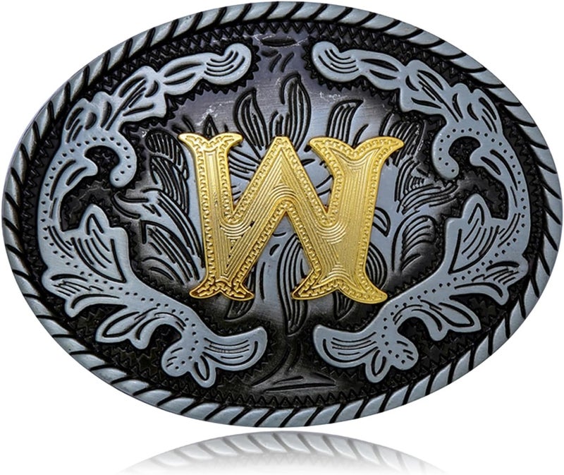 Btilasif Store Western Belt Buckle Western Cowboy Initial Letters ABCDJMR to Z Oval Belt Buckle for Men Women Boys Girls - Image 1